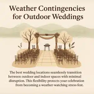Always ask about indoor backup options when thinking about what to look for in a wedding venue